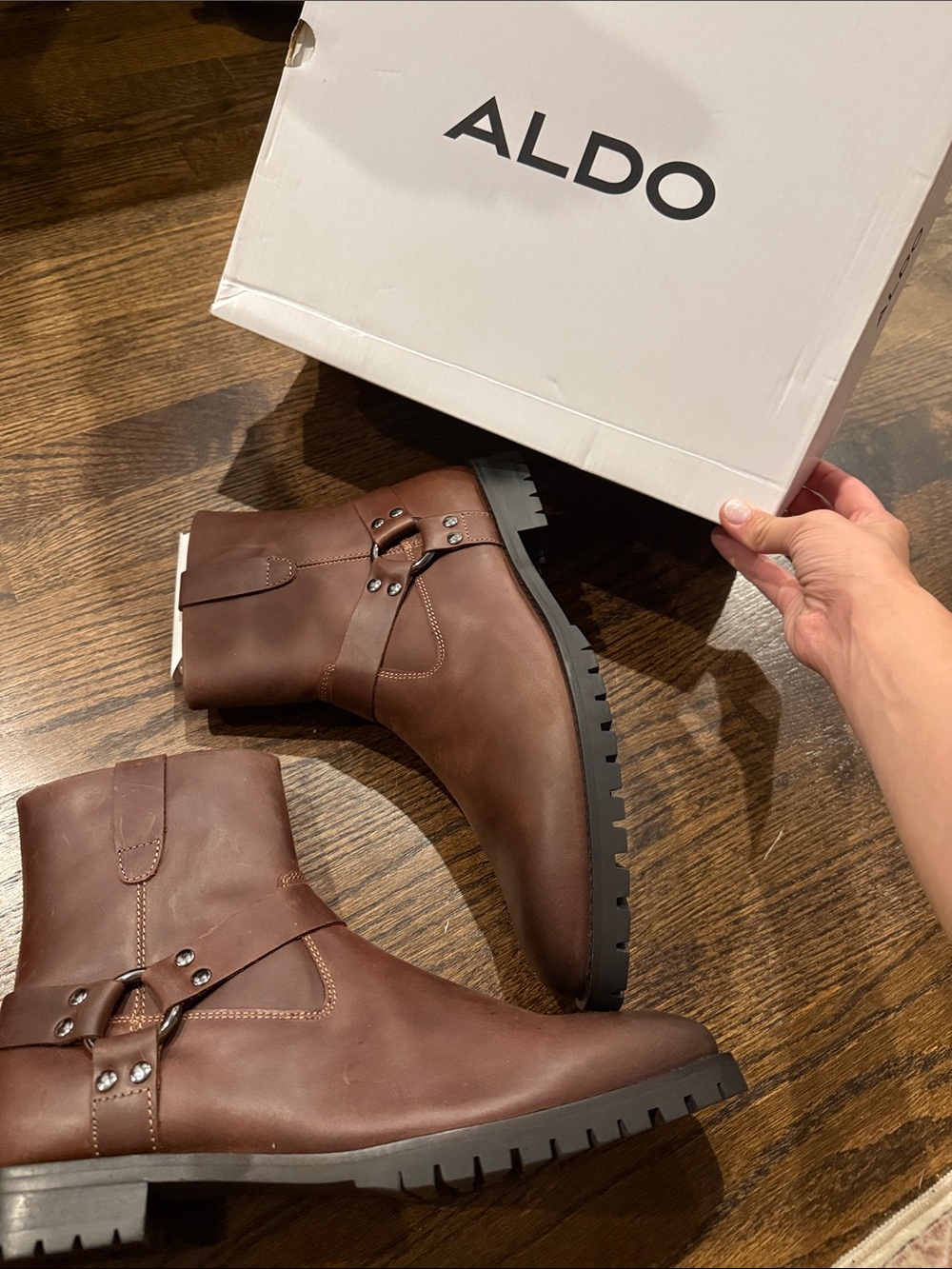 ALDO Brown Leather Harness Ankle Boots size 9